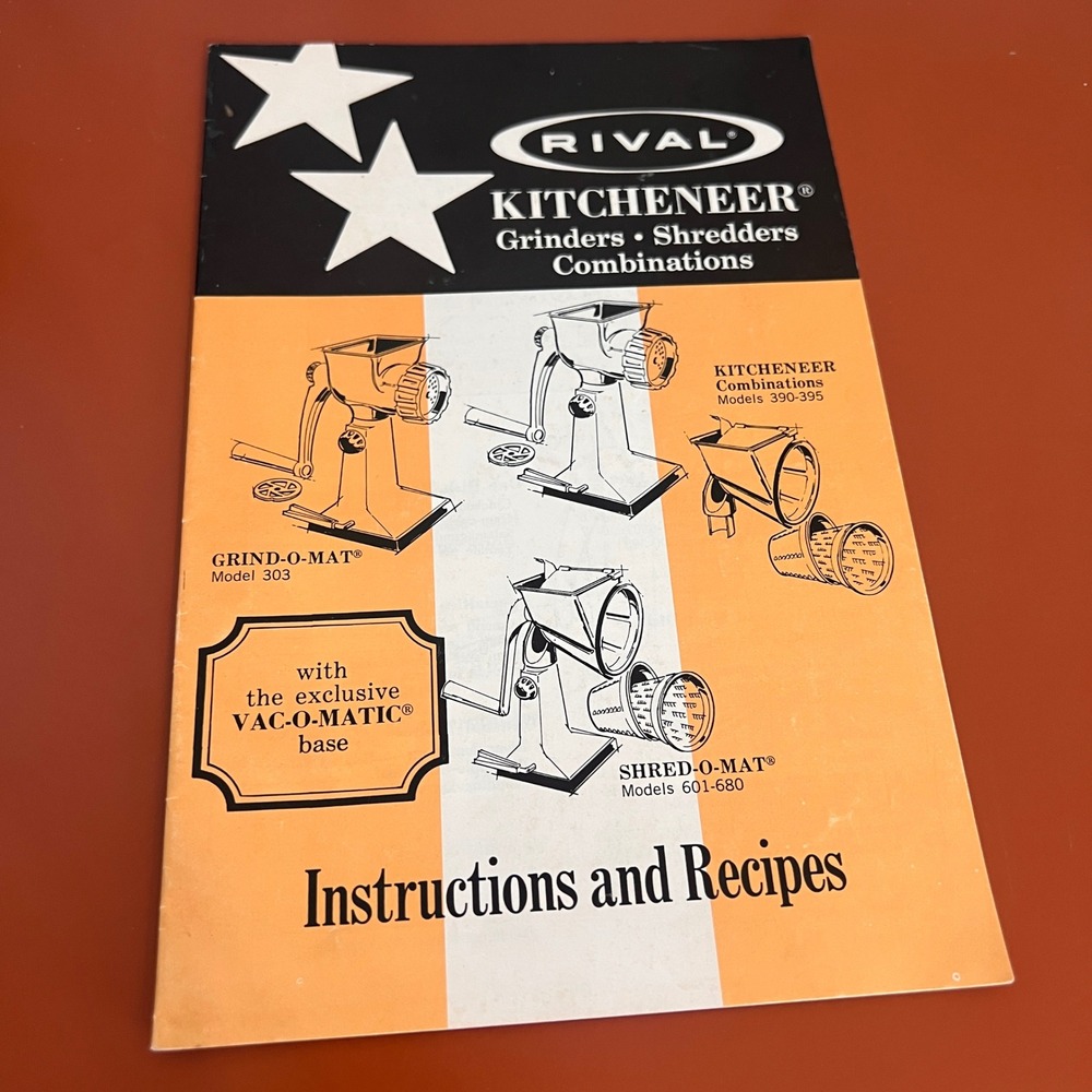 Vintage Rival Kitcheneer Instructions Recipes Manual Grind-O-Mat Shred-O-Mat 303